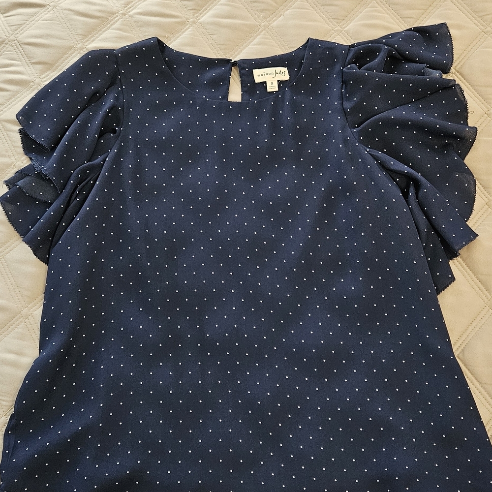 Maison Jules Navy Ruffle Sleeve Blouse